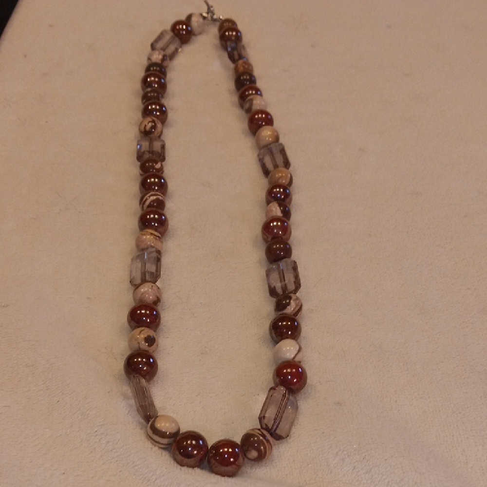 Stunning Handmade Earthy Artisan Beaded Necklace - Brown, Red, Cream Tones - Picture 3 of 6